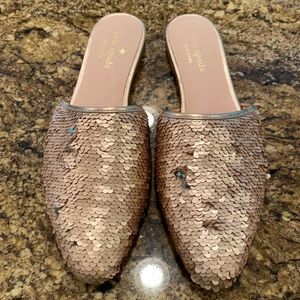 Kate Spade rose gold sequin mule flats